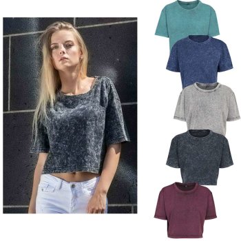 Build Your Brand Ladies` Acid Washed Cropped Tee