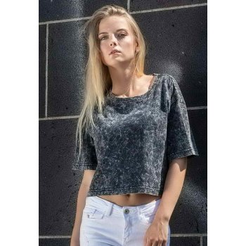 Build Your Brand Ladies` Acid Washed Cropped Tee